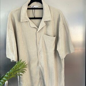 🆕Zara Beige Short Sleeve Shirt